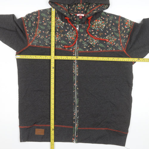 Joe Browns Mens Grey Floral Hooded Zip Jacket Size 46 Regular Fit