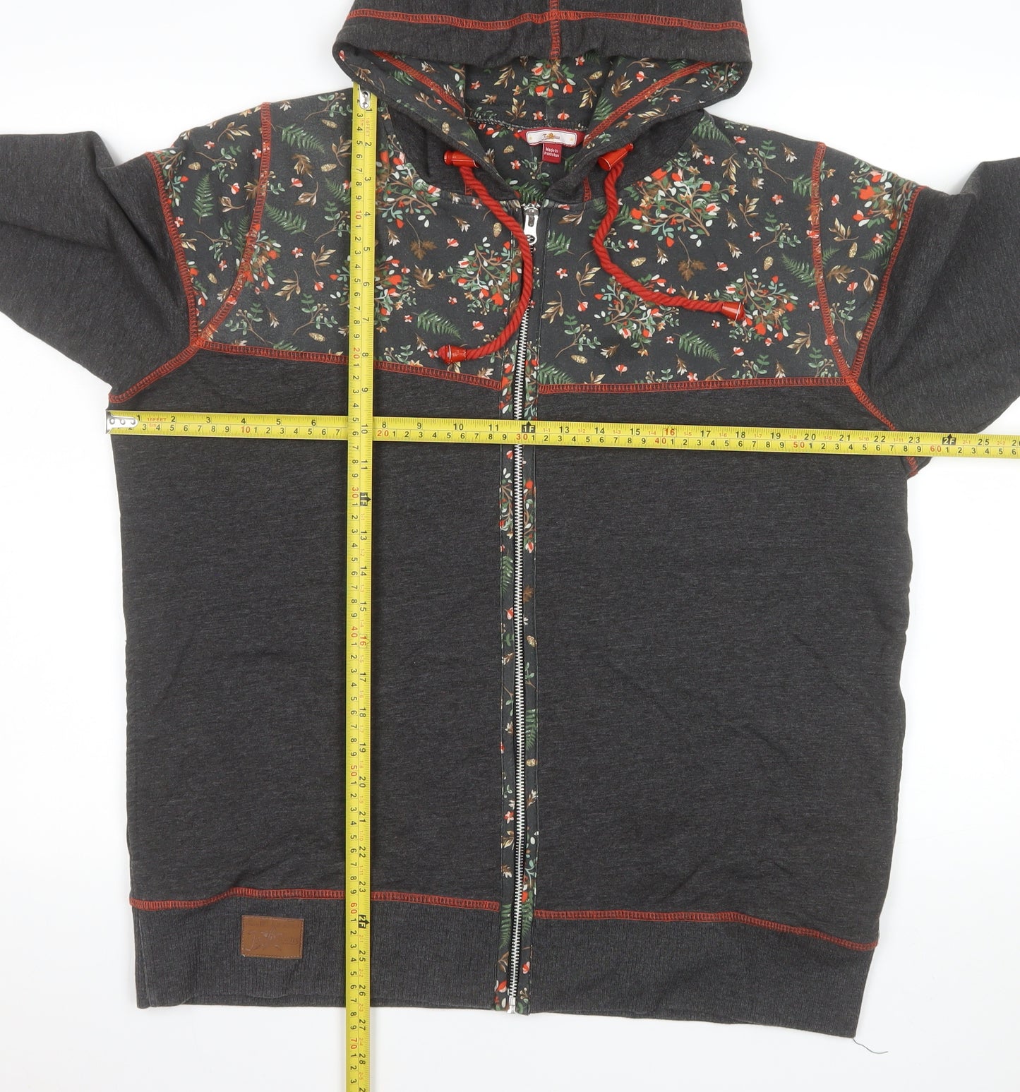 Joe Browns Mens Grey Floral Hooded Zip Jacket Size 46 Regular Fit
