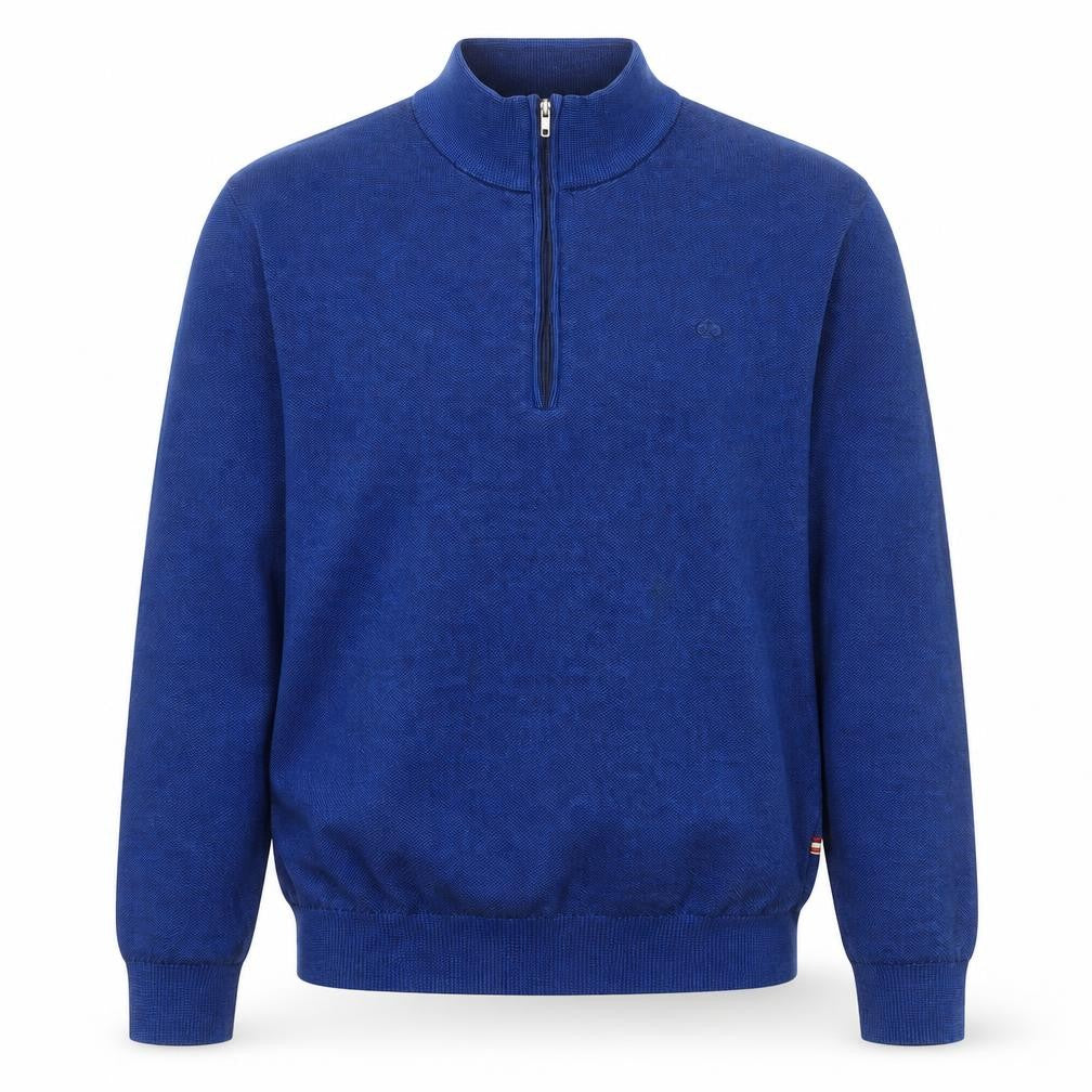 Front view of André Men's Blue 1/2 Zip Cotton Knit Sweatshirt, size L