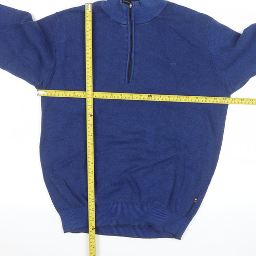 André Men's Blue 1/2 Zip Cotton Knit Sweatshirt Size L