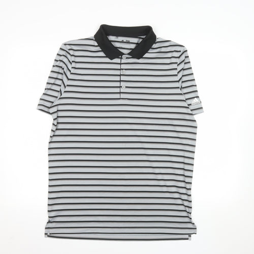 Adidas Men Grey Striped Performance Polo Shirt M