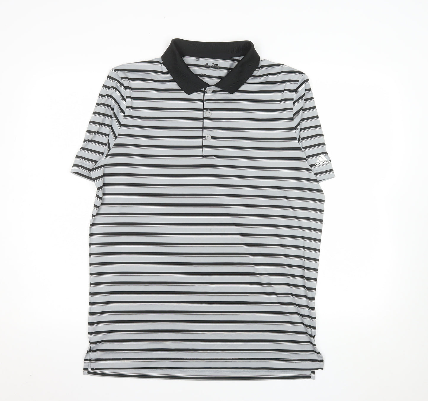 Adidas Men Grey Striped Performance Polo Shirt M