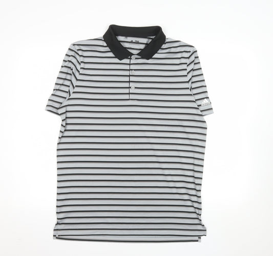 Adidas Men Grey Striped Performance Polo Shirt M