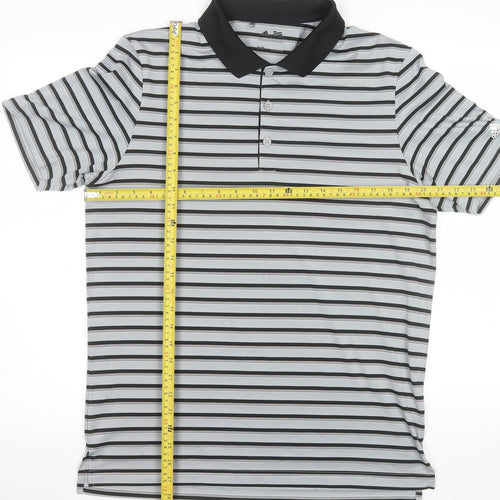 Adidas Men Grey Striped Performance Polo Shirt M