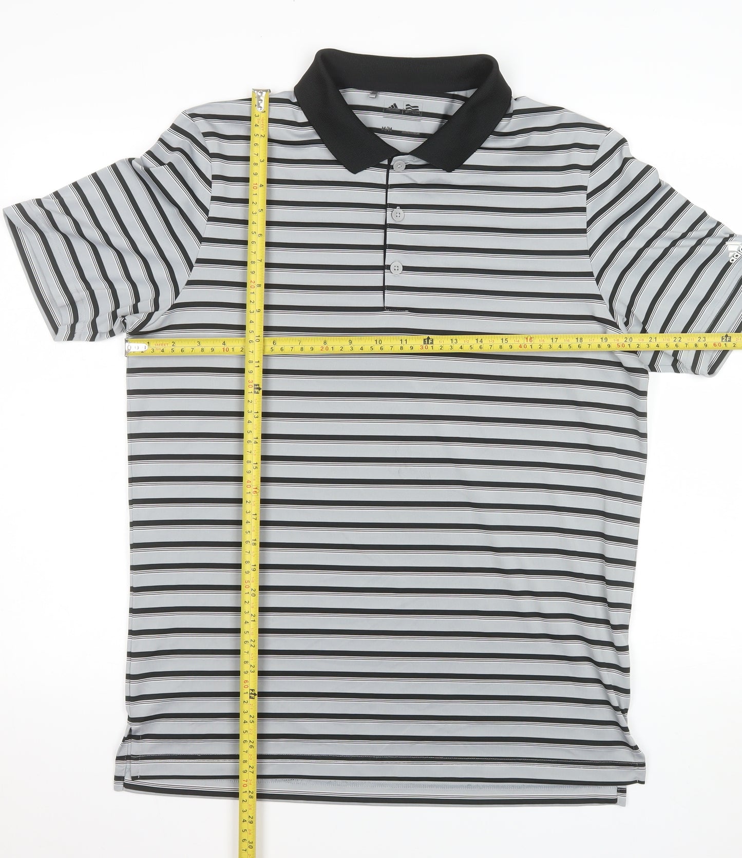 Adidas Men Grey Striped Performance Polo Shirt M