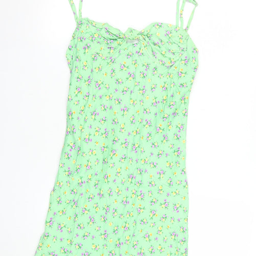 Zara Women Green Floral Slip Dress Size 12 Sleeveless Summer Short