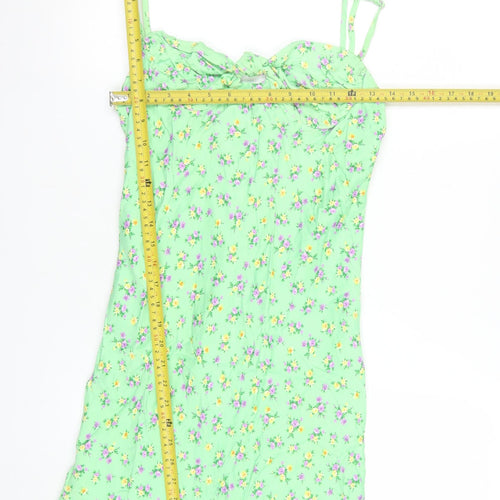Zara Women Green Floral Slip Dress Size 12 Sleeveless Summer Short