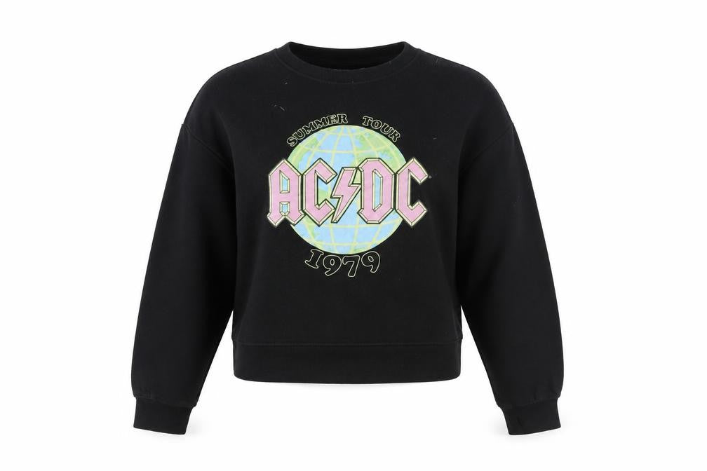 Front view of AC/DC Women's Black Small Crew Neck Pullover Sweatshirt 1979 Tour
