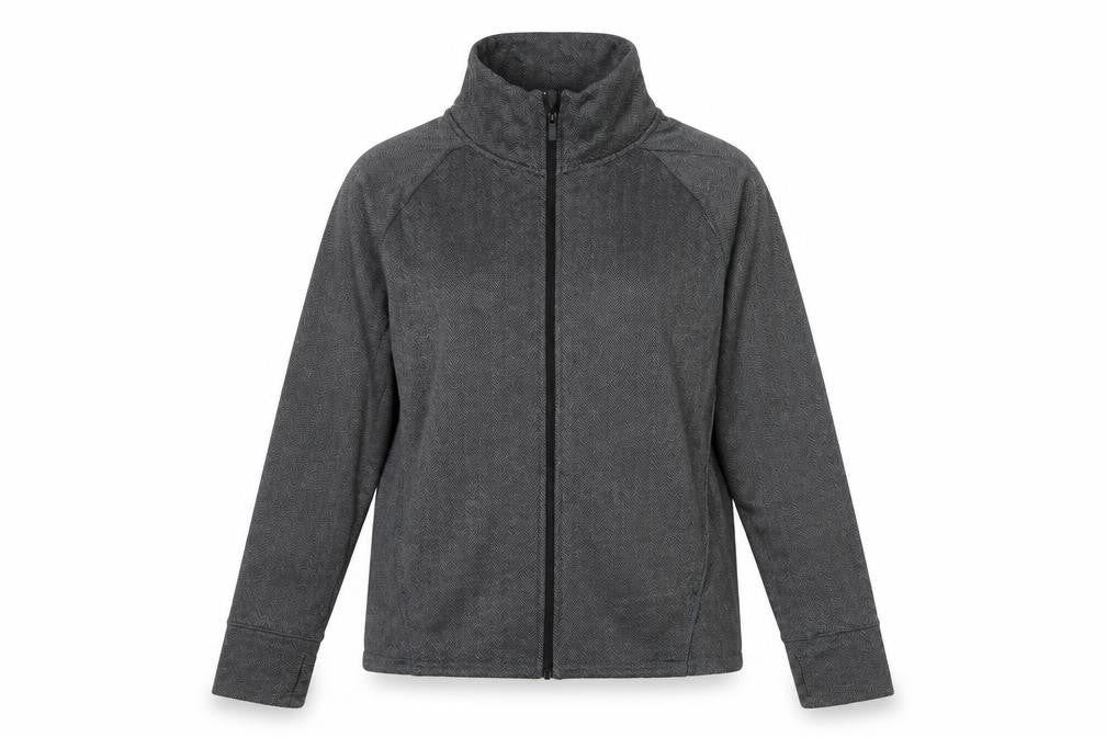 Front view of Champion Women’s Grey Full Zip Sweatshirt, size L, Polyester Fleece