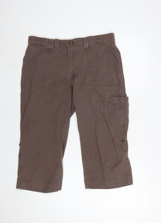 Lee Womens Brown Cargo Cropped Trousers Size 10 Petite Stretch Cotton