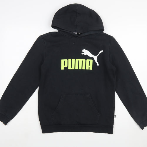 Puma Boys Black Pullover Hoodie 13-14 Years Cotton Blend Logo Sweatshirt