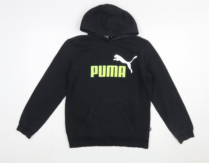 Puma Boys Black Pullover Hoodie 13-14 Years Cotton Blend Logo Sweatshirt