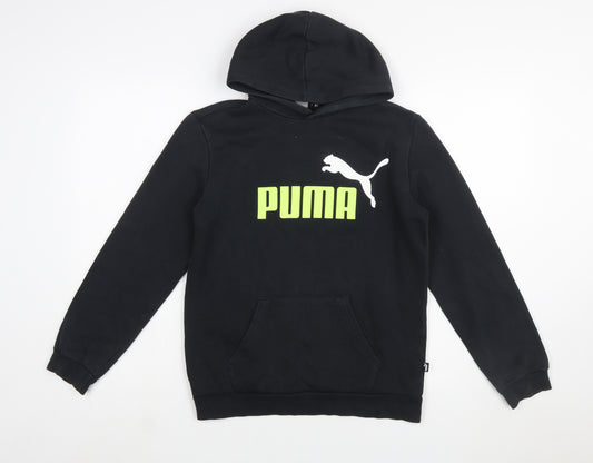 Puma Boys Black Pullover Hoodie 13-14 Years Cotton Blend Logo Sweatshirt