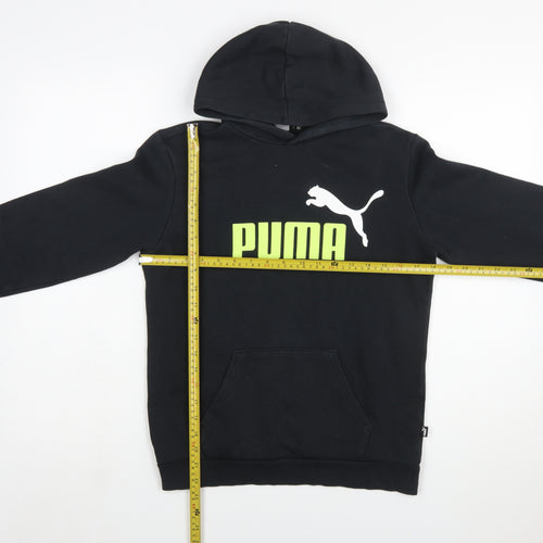 Puma Boys Black Pullover Hoodie 13-14 Years Cotton Blend Logo Sweatshirt