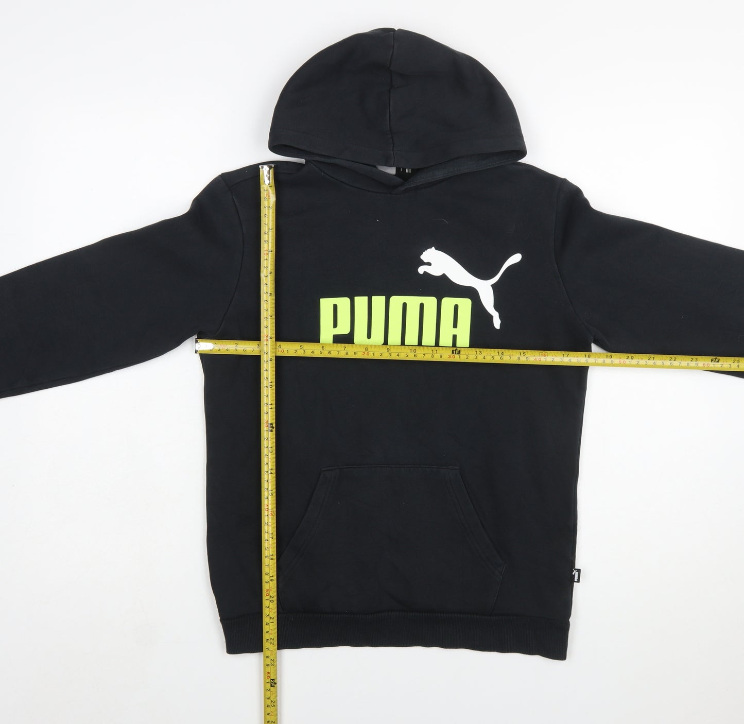 Puma Boys Black Pullover Hoodie 13-14 Years Cotton Blend Logo Sweatshirt