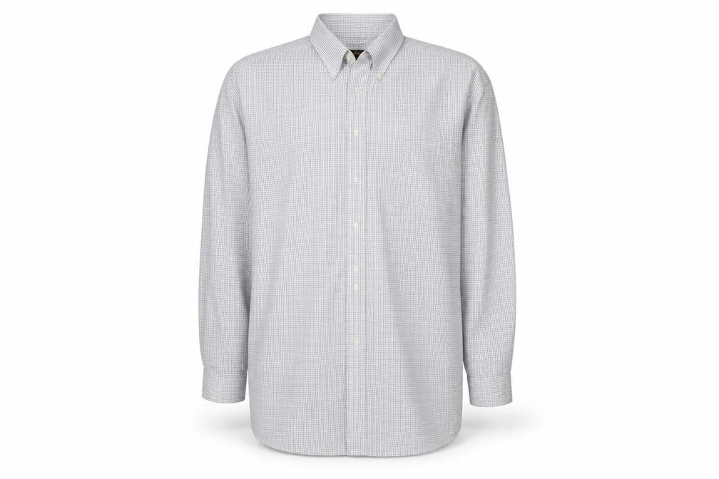Front view of Tommy Hilfiger Men's Blue Check Classic Button-Up Shirt, size 18.5 Tall
