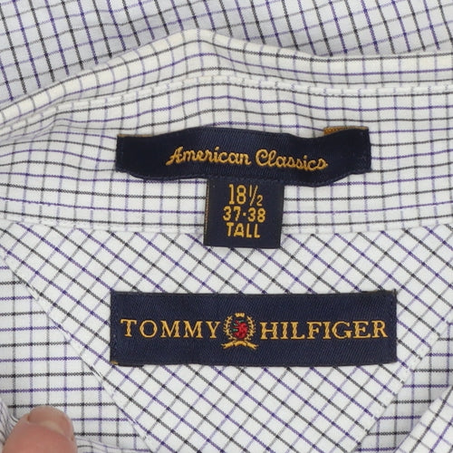 Tommy Hilfiger Men's Blue Check Classic Button-Up Shirt Size 18.5 Tall