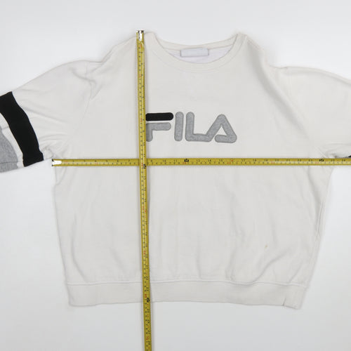 FILA Women’s White XXL Crew Neck Sweatshirt with Logo and Striped Sleeves
