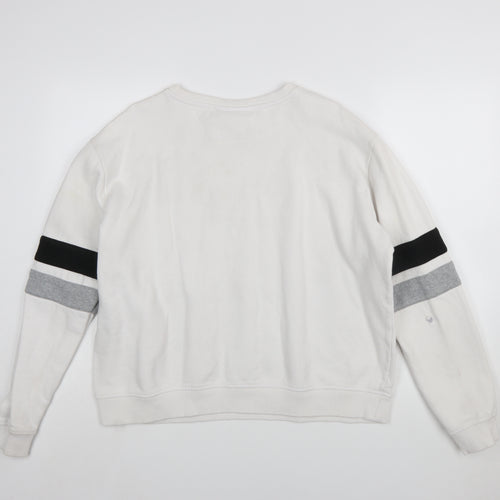 FILA Women’s White XXL Crew Neck Sweatshirt with Logo and Striped Sleeves