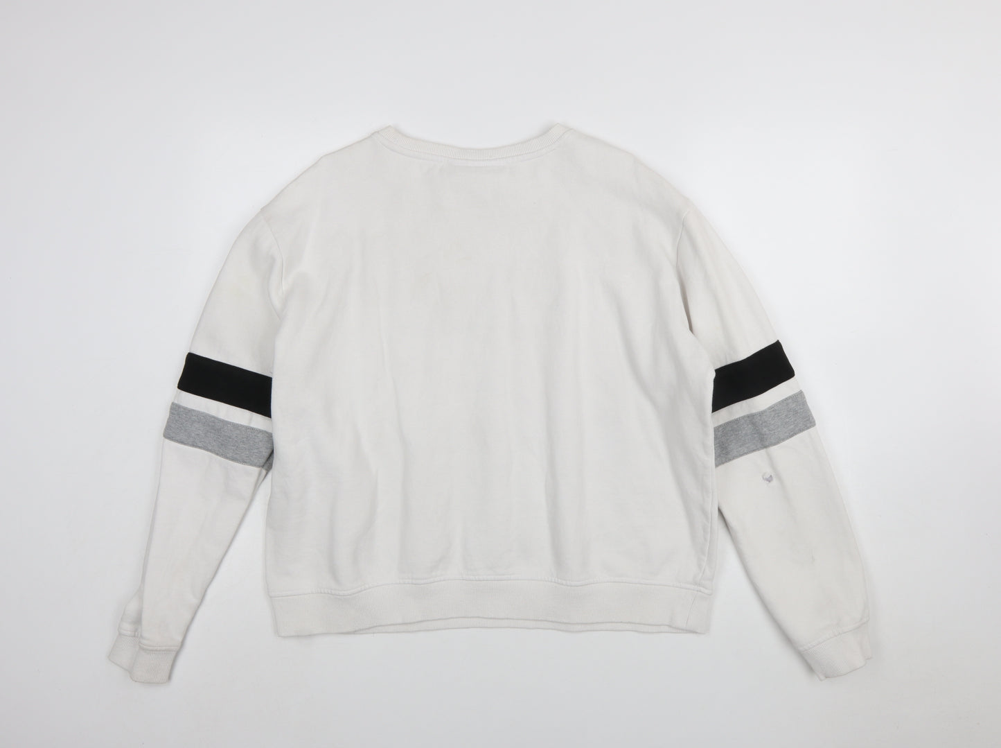 FILA Women’s White XXL Crew Neck Sweatshirt with Logo and Striped Sleeves