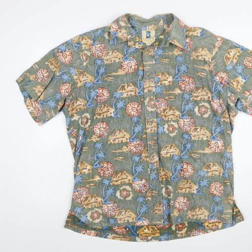 Kahala Men's Green Hawaiian Cotton XL Short Sleeve Button-Up Shirt