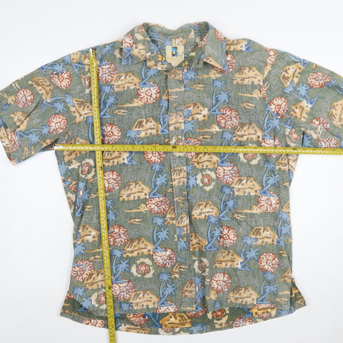Kahala Men's Green Hawaiian Cotton XL Short Sleeve Button-Up Shirt