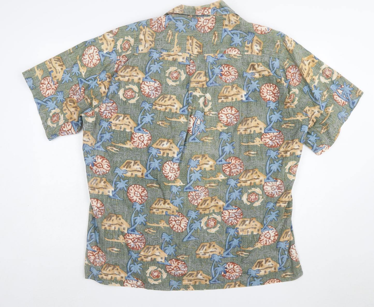 Kahala Men's Green Hawaiian Cotton XL Short Sleeve Button-Up Shirt