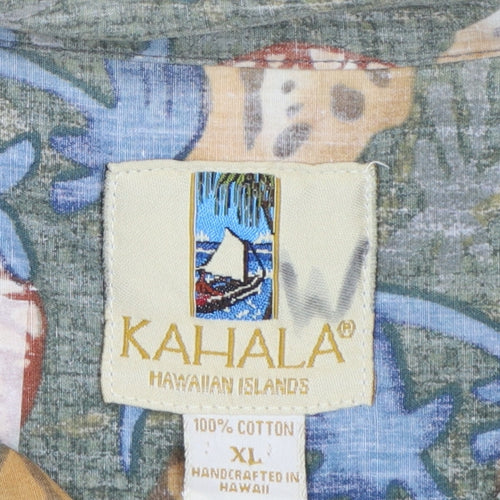Kahala Men's Green Hawaiian Cotton XL Short Sleeve Button-Up Shirt
