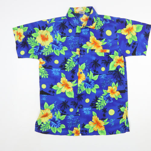 Rima Mens Blue Hawaiian Short Sleeve Button-Up Shirt Size S
