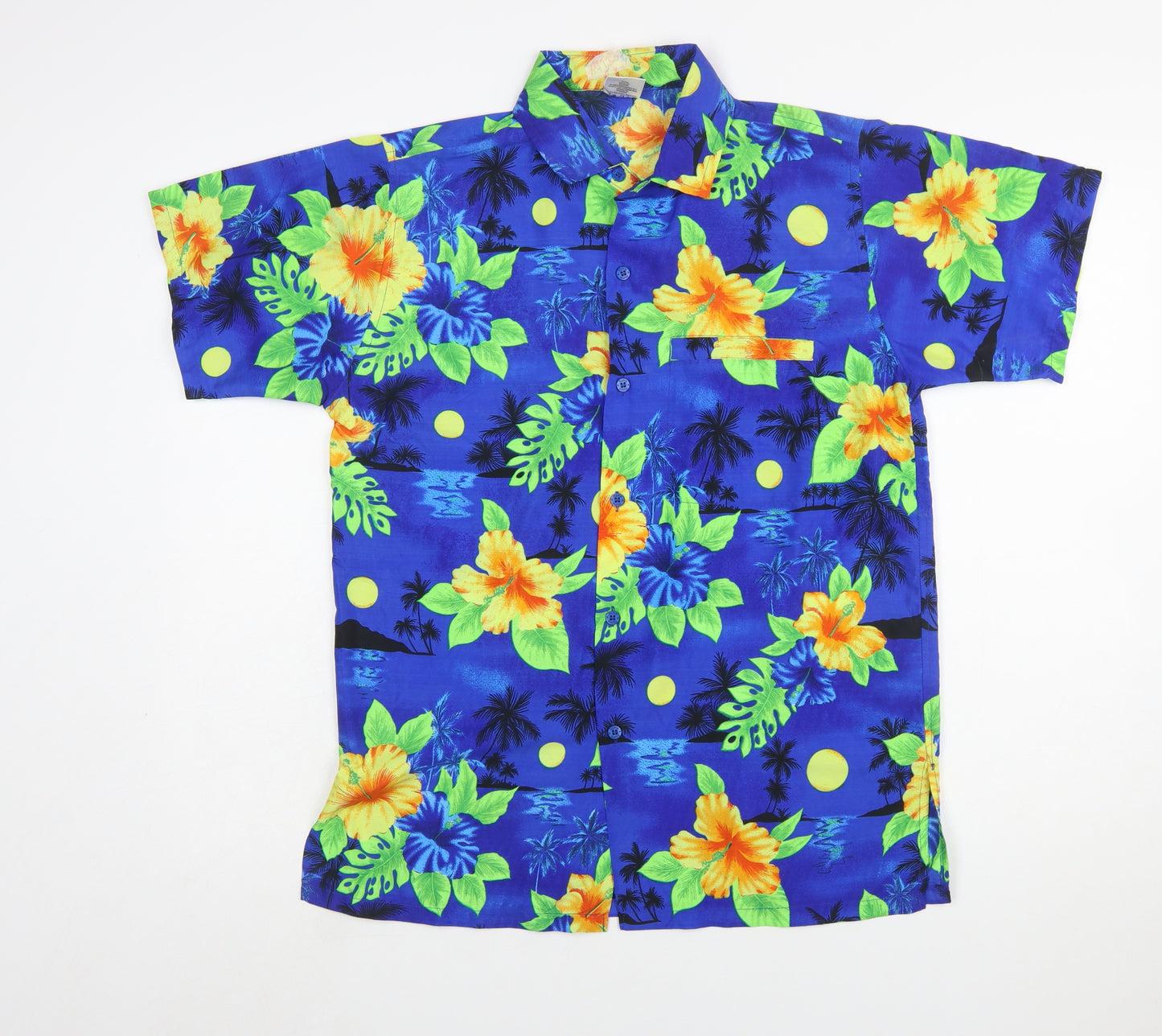 Rima Mens Blue Hawaiian Short Sleeve Button-Up Shirt Size S