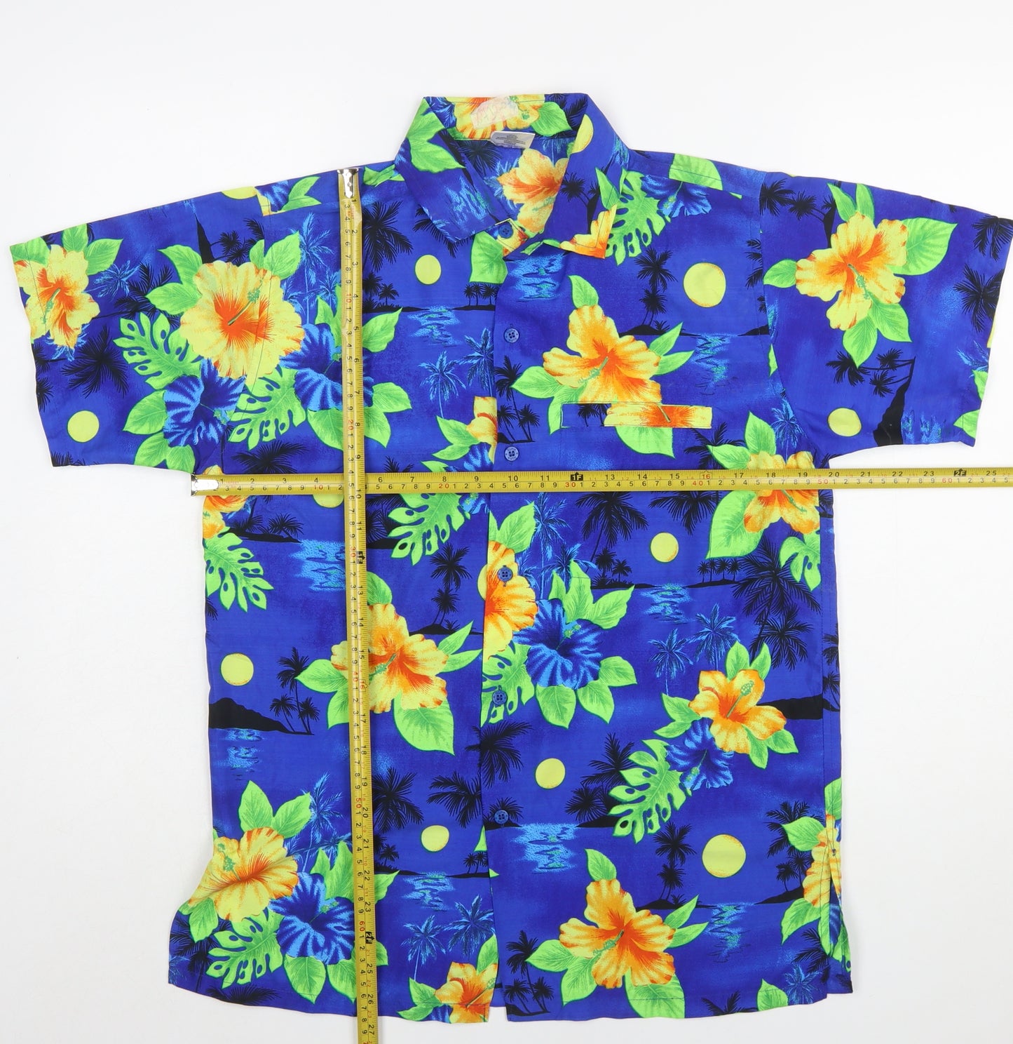 Rima Mens Blue Hawaiian Short Sleeve Button-Up Shirt Size S