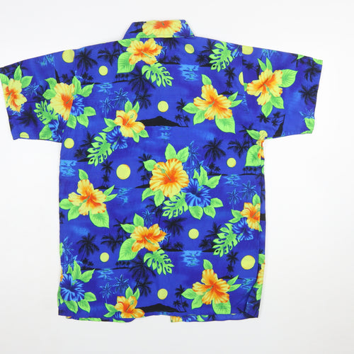Rima Mens Blue Hawaiian Short Sleeve Button-Up Shirt Size S