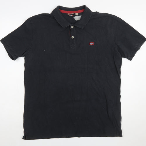Napapijri Men’s Black 2XL Cotton Polo Shirt Classic Logo Style