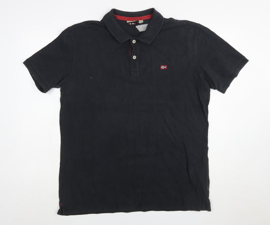 Napapijri Men’s Black 2XL Cotton Polo Shirt Classic Logo Style