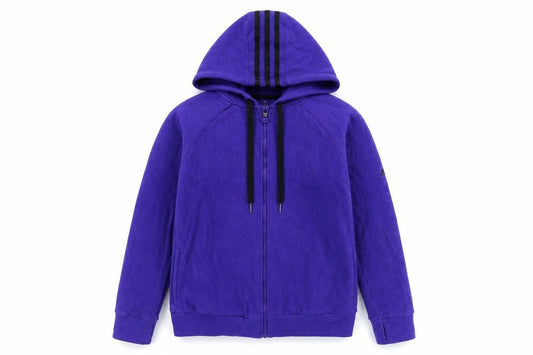 Front view of Adidas women’s purple fleece hooded full zip jacket, size M, 12-14
