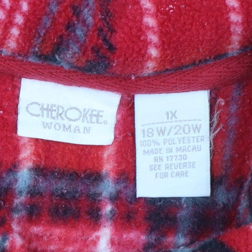 Cherokee Women Red Plaid Fleece Button Jacket Size 18 Plus