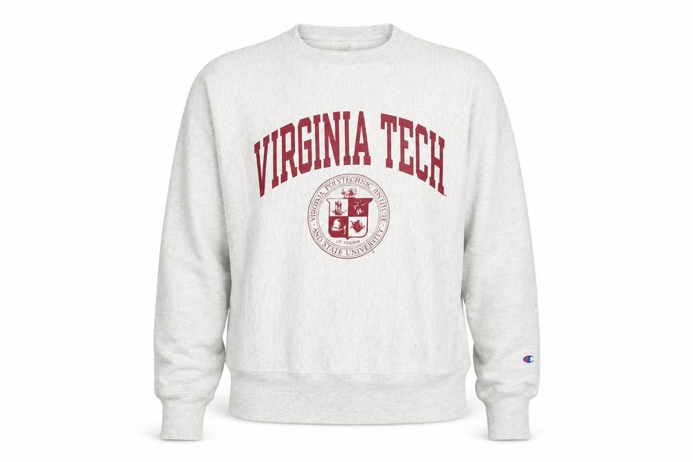 Front view of Champion Women's Grey Virginia Tech Reverse Weave Sweatshirt XS