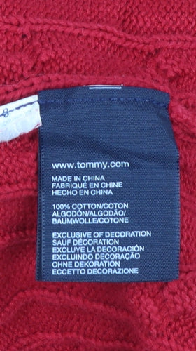 Tommy Hilfiger Women's Red V-Neck Cable-Knit Cotton Jumper XL