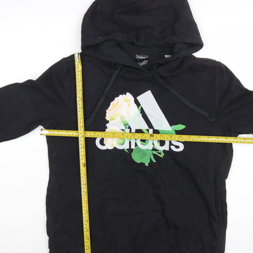Adidas Women Black Floral Logo Pullover Hoodie Size L