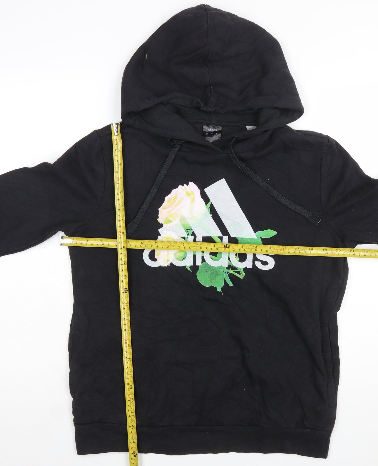 Adidas Women Black Floral Logo Pullover Hoodie Size L