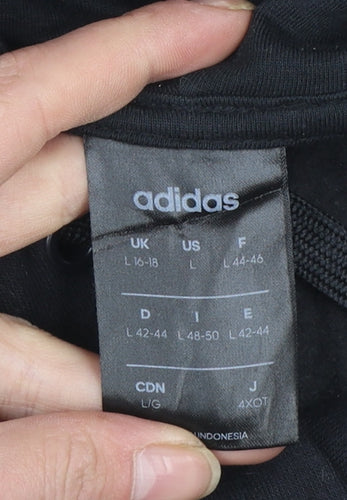 Adidas Women Black Floral Logo Pullover Hoodie Size L