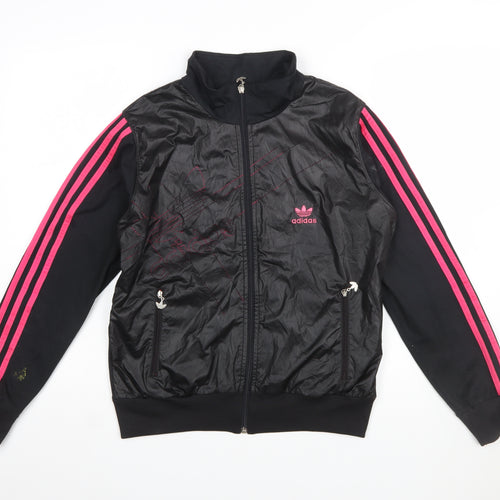 Adidas Womens Black Full Zip Hoodie XL Pink Stripe Polyester