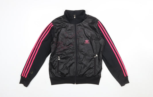 Adidas Womens Black Full Zip Hoodie XL Pink Stripe Polyester