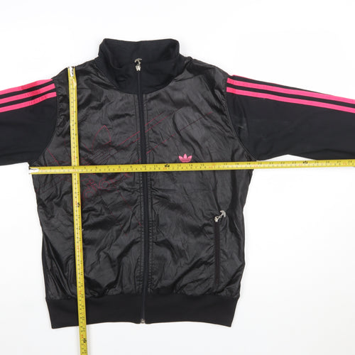 Adidas Womens Black Full Zip Hoodie XL Pink Stripe Polyester