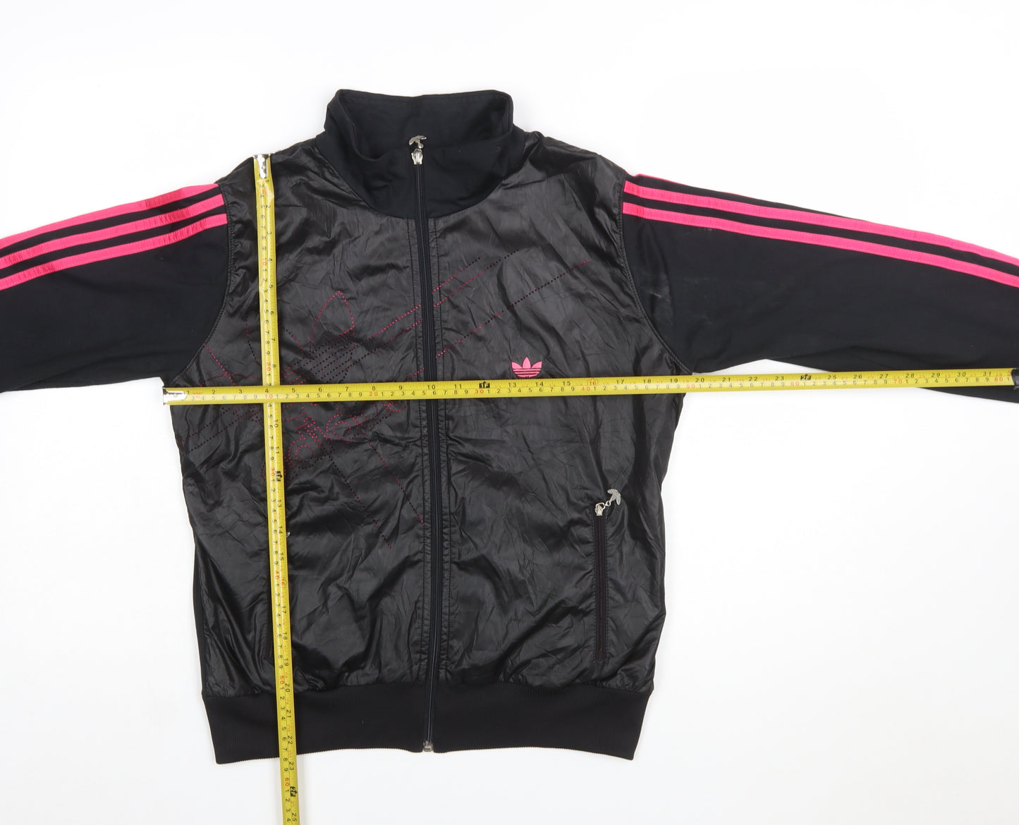 Adidas Womens Black Full Zip Hoodie XL Pink Stripe Polyester