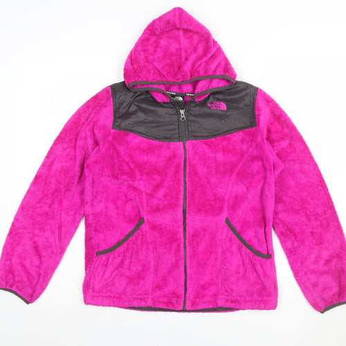 The North Face Girls Pink Hooded Fleece Jacket XL (18) Full Zip Lined