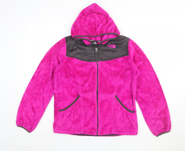 The North Face Girls Pink Hooded Fleece Jacket XL (18) Full Zip Lined