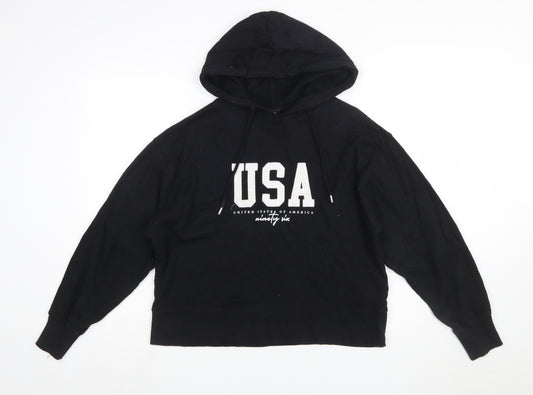 New Look Women's Black USA Logo Hoodie Size S Pullover Casual