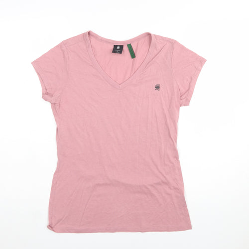 G-Star Raw Womens Pink V-Neck Short Sleeve Cotton T-Shirt M