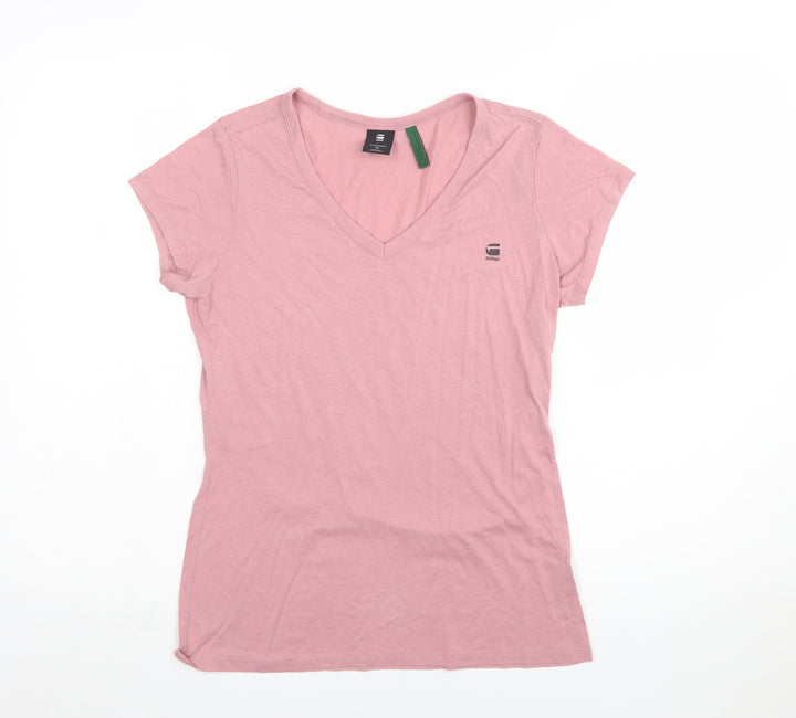 G-Star Raw Womens Pink V-Neck Short Sleeve Cotton T-Shirt M